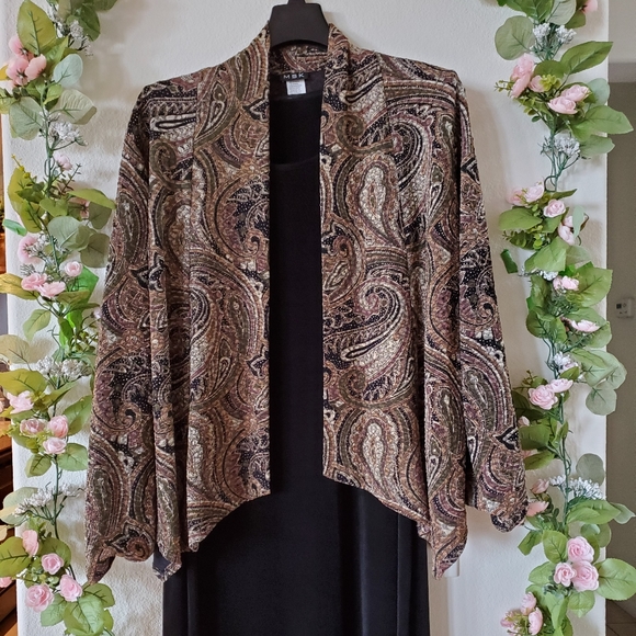 2 Pcs. Cocktail/Party Long Sleeve Jacket & Long Black Dress - Picture 13 of 13